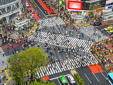 Lebhafte Shibuya Crossing in Tokio aus der Höhe mit pulsierender Stimmung während einer Japan Sprachreise
