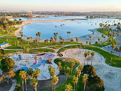 Vista aerea di Marina Park, San Diego - un'oasi di tranquillità dopo un corso di lingua inglese