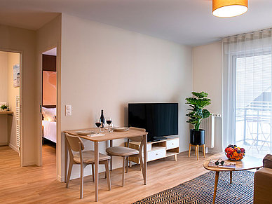 Modernes Apartment in der Premium-Residenz in Rouen mit Wohnbereich und Küche für Teilnehmer einer Französisch Sprachreise